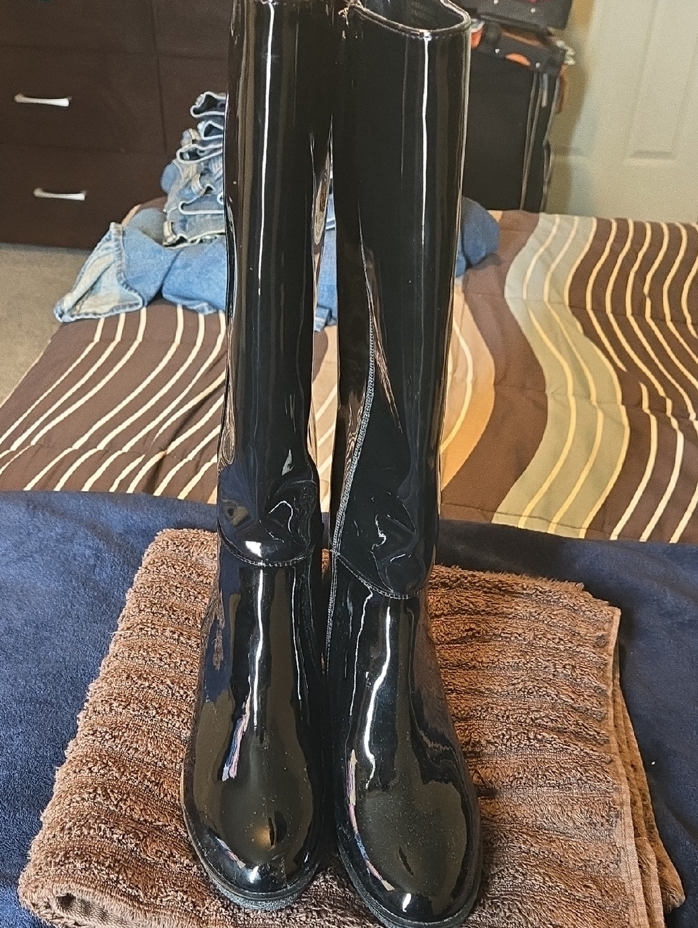 AEROSOLES Black Patent Knee-High Boots